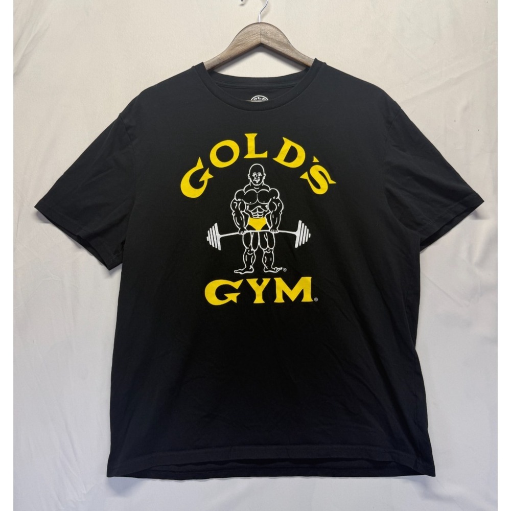 Gold's Gym T Shirt Men XL Black Graphic Print Weightlifting Spellout Logo Cotton